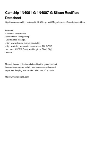 Comchip 1N4001-G 1N4007-G Silicon Rectifiers Datasheet - cover page
