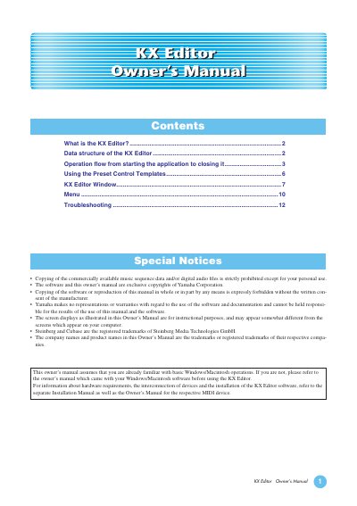 Yamaha KX Editor Owner's Manual - cover page