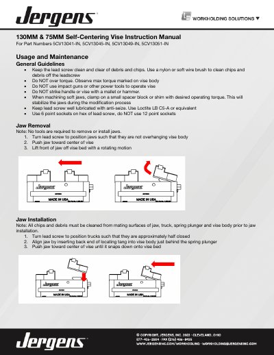 Jergens Self-Centering Vise Instruction Manual