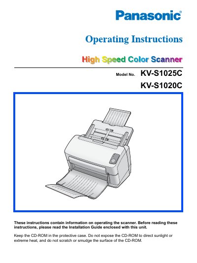 Panasonic KV-S1025C Hi-Speed Color Scanner Operating Instructions - cover page