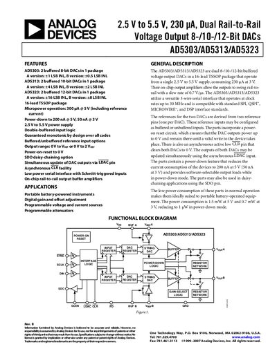 Analog Devices AD5303/AD5313/AD5323 Dual DAC Datasheet