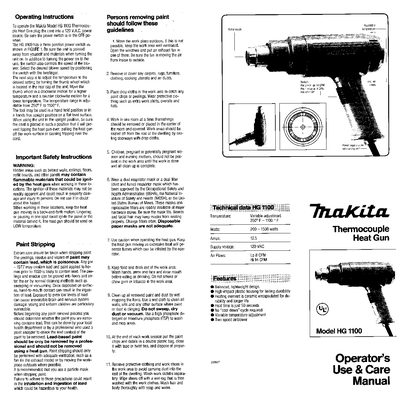Makita HG 1100 Thermocouple Heat Gun User Manual - cover page