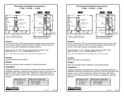 Blue-White F-300/D-300/U-300 Flowmeter Installation Instructions - cover page