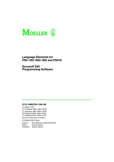 Language Elements for PS4-150/-200/-300 and PS416 Sucosoft S40 Programming Software - cover page
