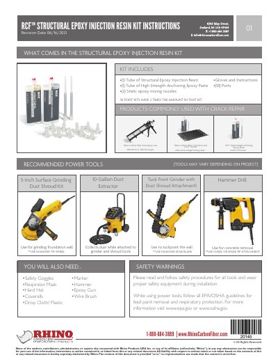 Rhino RCF™ Structural Epoxy Injection Resin Kit Instructions