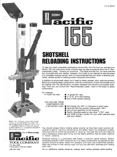 Pacific 155 Shotshell Reloader Operating Instructions - cover page