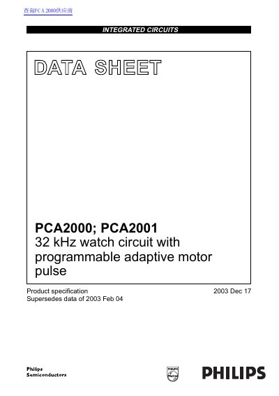 Philips PCA2000/PCA2001 32 kHz Watch Circuit Datasheet - cover page