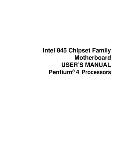 Intel 845 Chipset Family Motherboard User Manual - cover page