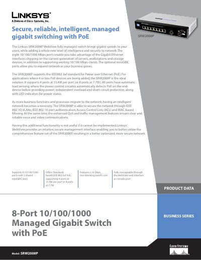 Linksys SRW2008P Managed Gigabit Switch WebView User Manual - cover page