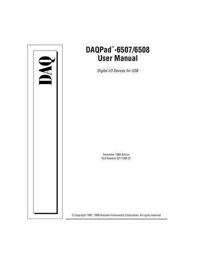 National Instruments DAQPad-6507/6508 User Manual - cover page
