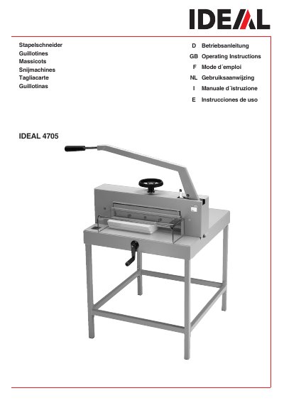 IDEAL 4705 Paper Cutter Operating Instructions - cover page