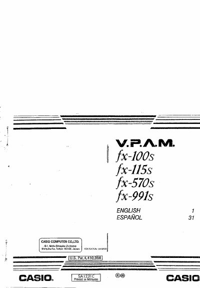 Casio FX-100S/FX-115S/FX-570S/FX-991S User Manual - cover page