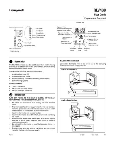 Honeywell RLV430 Programmable Thermostat User Guide - cover page