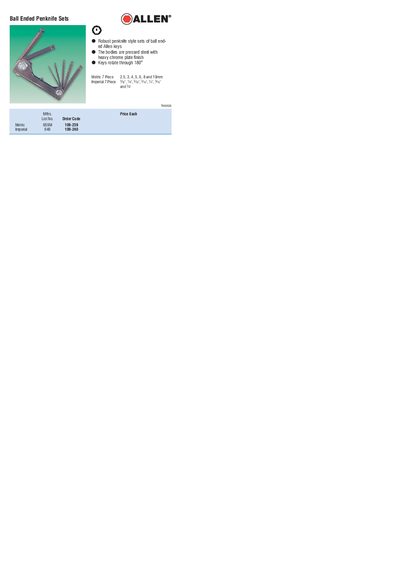 ALLEN - Ball Ended Penknife Sets Mftrs. Price Each List No. Order Code Metric 659M 109-239 Imperial 649 109-240 - cover page