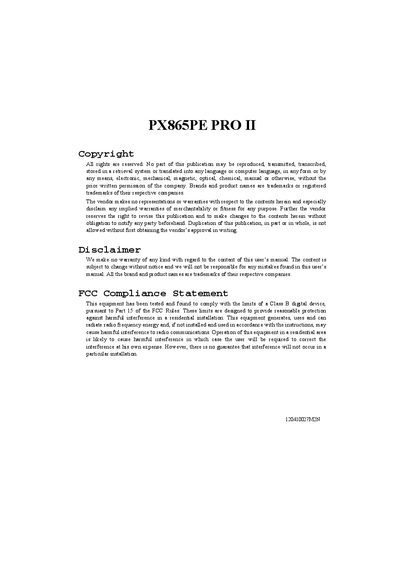 PX865PE PRO II Motherboard User Manual - cover page
