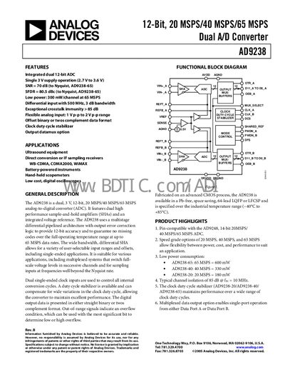 Analog Devices AD9238 Datasheet - cover page