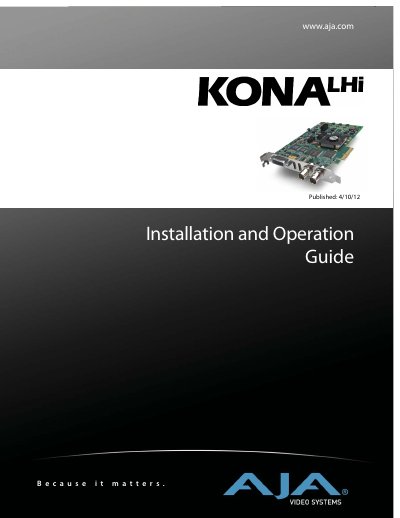 AJA KONA LHi Installation and Operation Guide - cover page