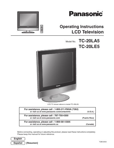 Panasonic TC-20LA5/TC-20LE5 LCD Television Operating Instructions