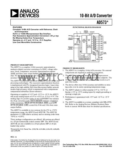 Analog Devices AD573 Datasheet - cover page