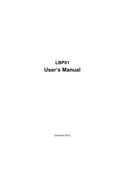 LBP01 WLAN PC Card User's Manual - cover page