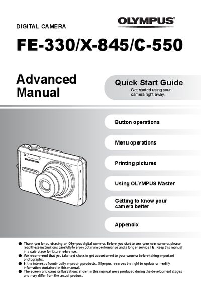 Olympus FE-330/X-845/C-550 Digital Camera Advanced Quick Start Guide - cover page