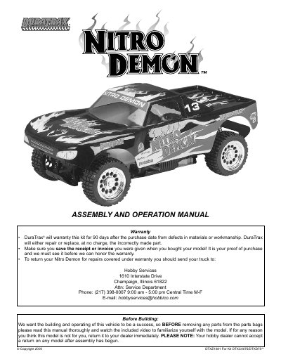 DuraTrax Nitro Demon Assembly and Operation Manual - cover page