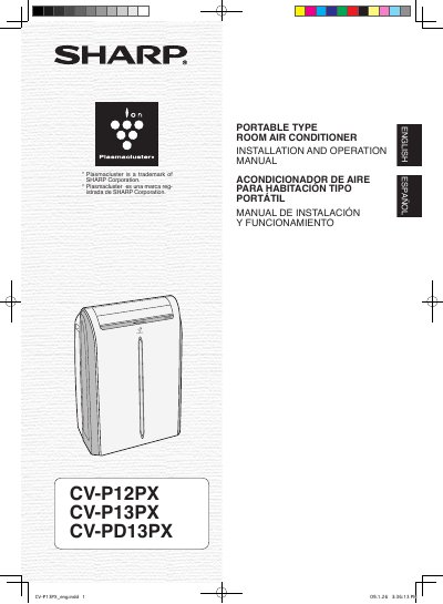 Sharp CV-P12PX/CV-P13PX/CV-PD13PX Portable Air Conditioner Installation and Operation Manual - cover page