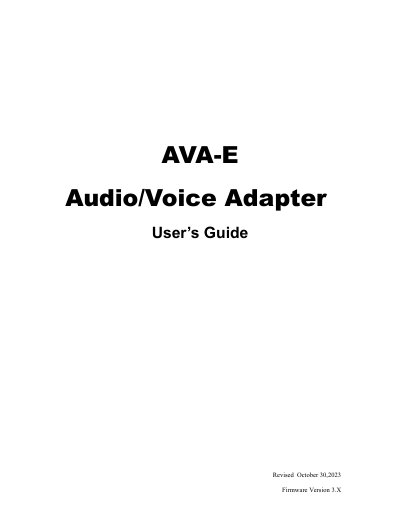 AVA-E Audio/Voice Adapter User's Guide