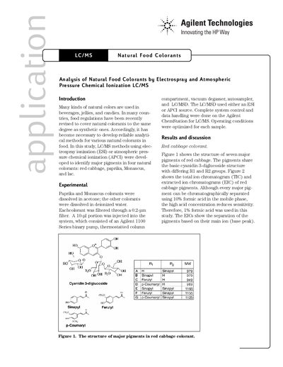 Agilent 1100 Series LC/MS Analysis of Natural Food Colorants Application Note - cover page