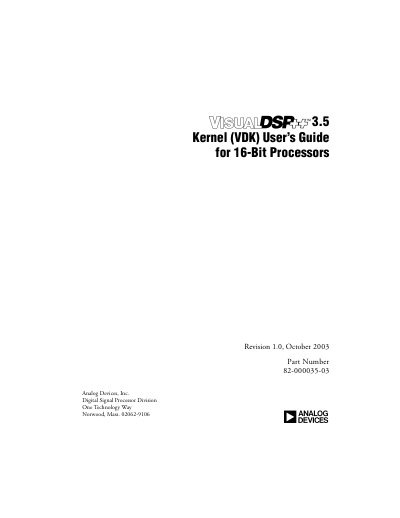 Analog Devices VisualDSP++ 3.5 Kernel (VDK) User Manual - cover page