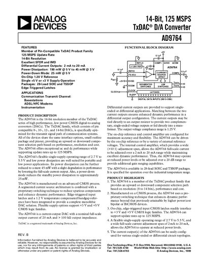 Analog Devices AD9764 Datasheet - cover page