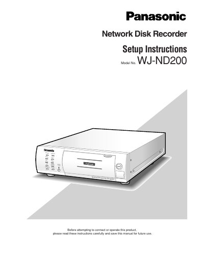 Panasonic WJ-ND200 Network Disk Recorder Setup Instructions - cover page