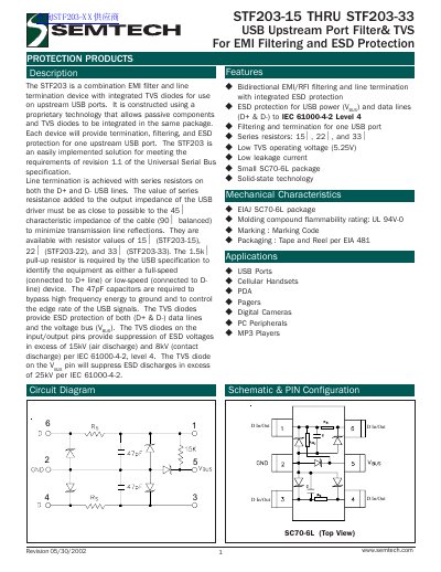 SEMTECH STF203-15 THRU STF203-33 handbook - cover page