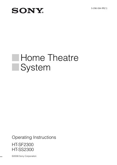 Sony HT-SF2300 HT-SS2300 Home Theatre System Operating Instructions - cover page