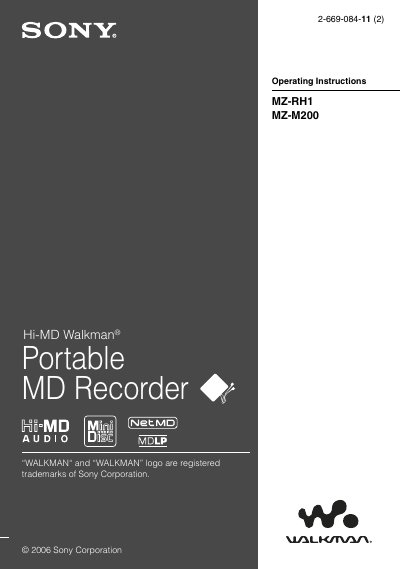 Sony MZ-RH1 MZ-M200 Portable MD Recorder User Manual - cover page