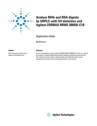 Agilent ZORBAX RRHD 300SB-C18 Application Note - cover page