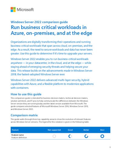 Microsoft Windows Server 2022 Comparison Guide - cover page