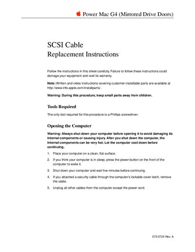 Power Mac G4 (Mirrored Drive Doors) SCSI Cable Replacement Instructions - cover page