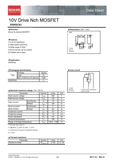 ROHM R5005CNJ Datasheet - cover page