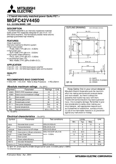 Mitsubishi Electric MGFC42V4450 Datasheet - cover page