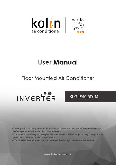 Kolin KLG-IF40-3D1M Floor Mounted Air Conditioner User Manual - cover page