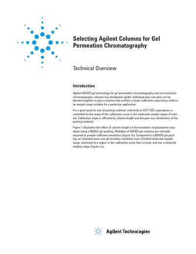 Agilent PLgel Columns Technical Overview for Gel Permeation Chromatography - cover page