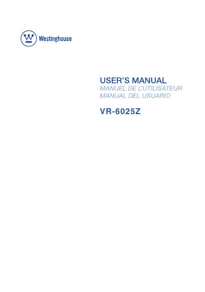 Westinghouse VR-6025Z 60-Inch LCD TV User Manual - cover page