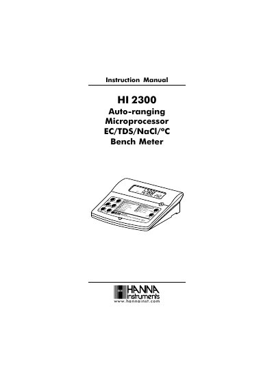 Hanna Instruments HI 2300 Bench Meter Instruction Manual - cover page