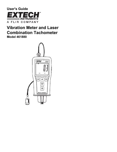 Extech Model 461880 Vibration Meter and Laser Combination Tachometer User's Guide - cover page