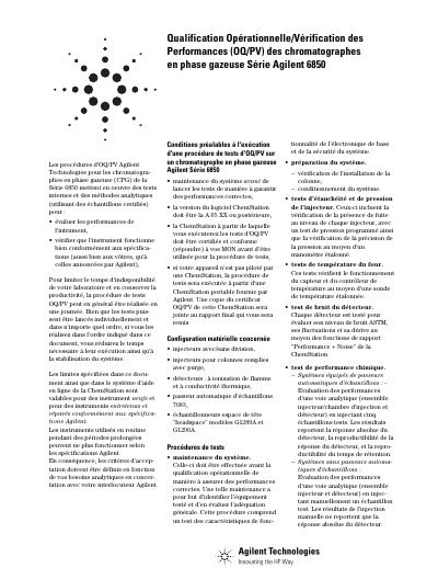 Agilent 6850 Series Gas Chromatograph Operational Qualification/Performance Verification Procedure - cover page