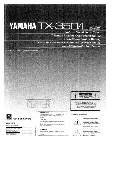 Yamaha TX-350/L Stereo Tuner Owner's Manual - cover page