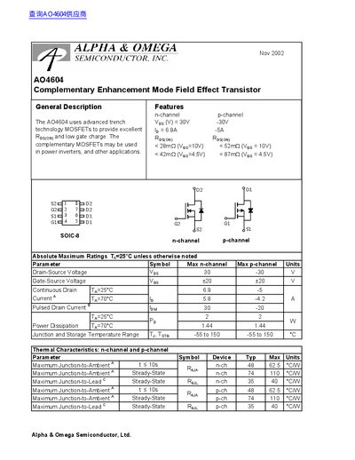 Alpha & Omega AO4604 Datasheet - cover page