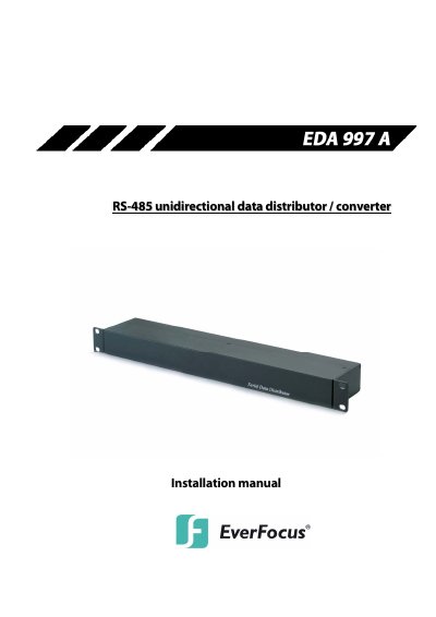 EverFocus EDA997A RS-485 Data Distributor Installation Manual - cover page