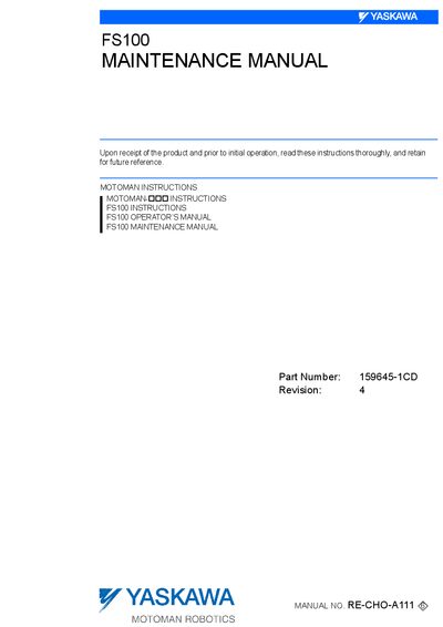 Yaskawa FS100 Maintenance Manual cover